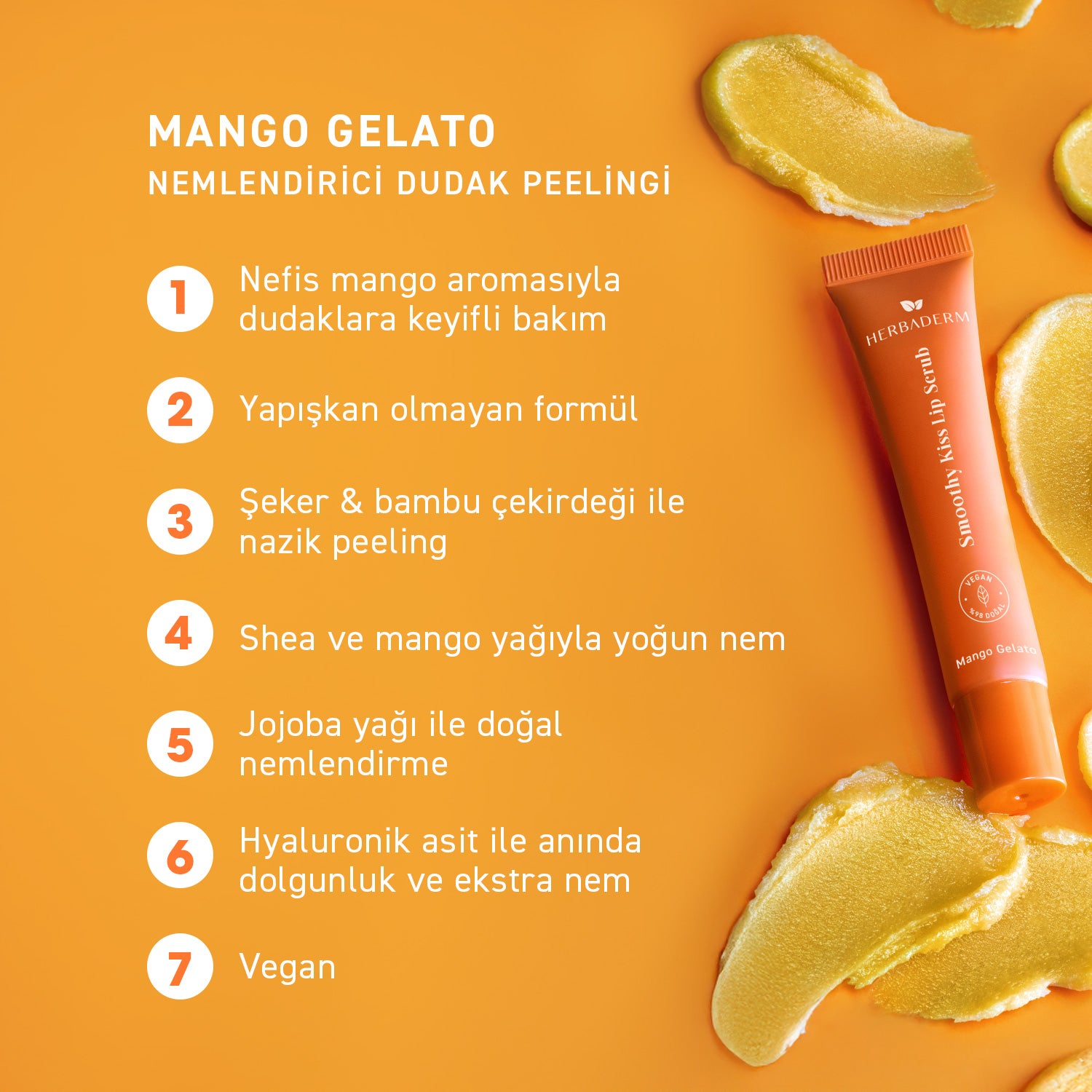 Herbaderm Dudak Peelingi Mango Aromalı 15 ml (Anahtarlık Hediyeli)