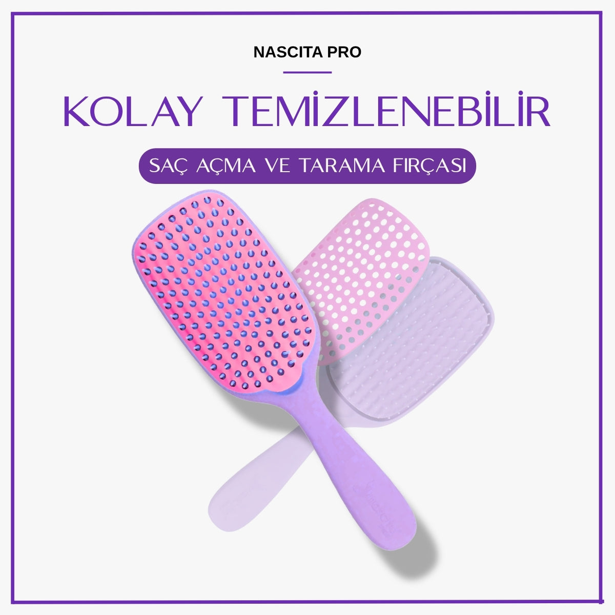 Nascita Kolay Temizlenebilir Saç Açma ve Tarama Fırçası Mor NASFPRO000