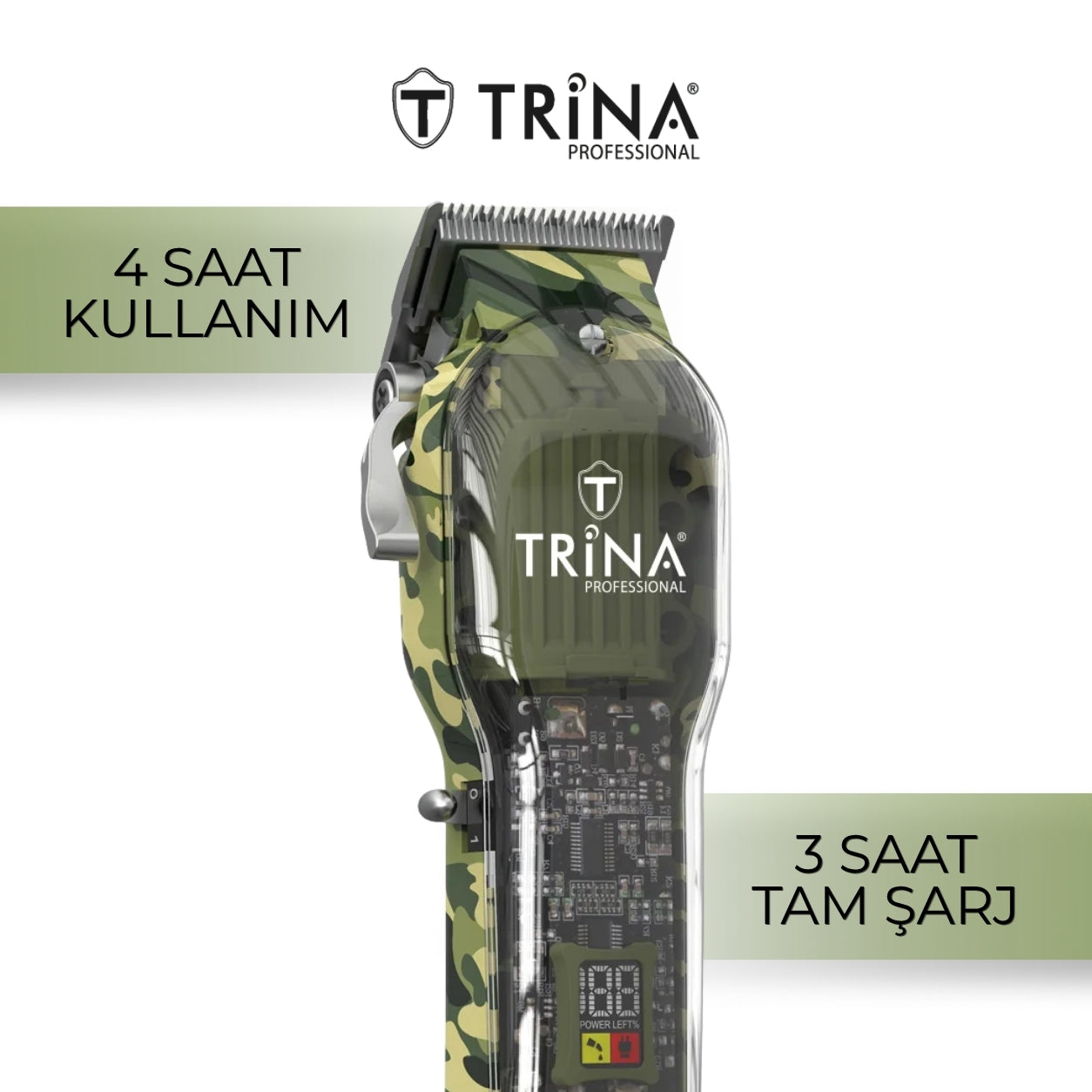 Trina Profesyonel Saç Kesme Makinesi Kamuflaj Desenli TRNSACKS0055OL