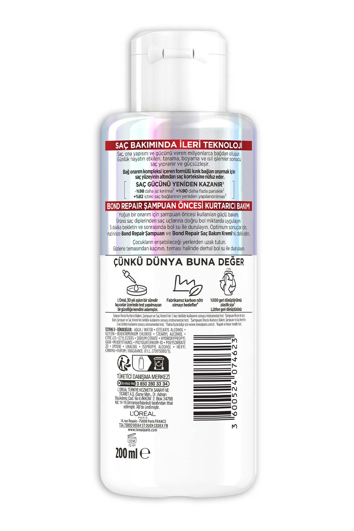Bond Repair Tüm Yıpranmalar için Saç Bağlarını Yeniden Oluşturan Şampuan Öncesi Kurtarıcı Bakım 200ML