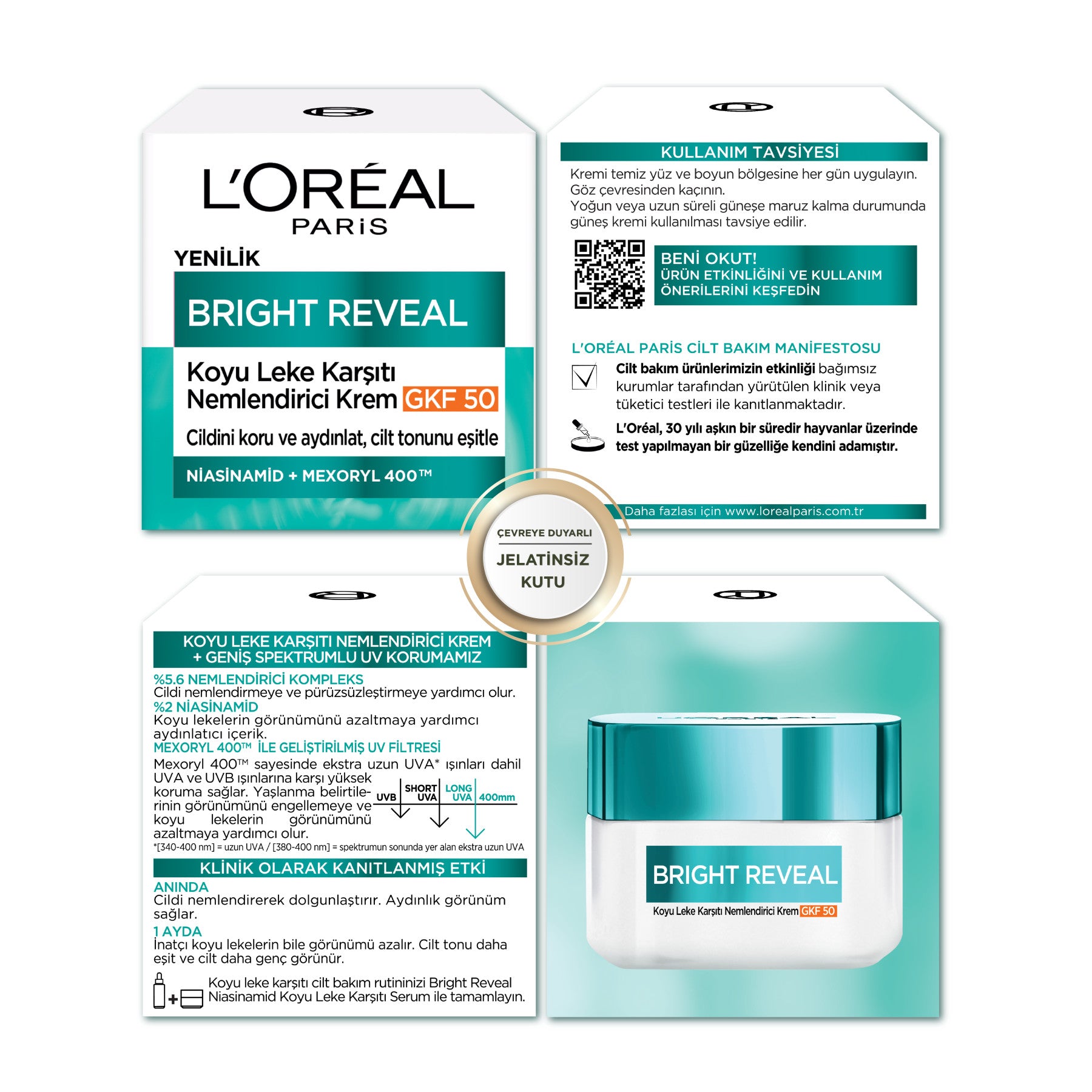 Bright Reveal Koyu Leke Karşıtı, Cilt Tonu Eşitleyici Spf50 Nemlendirici Krem Niasinamid 50ml