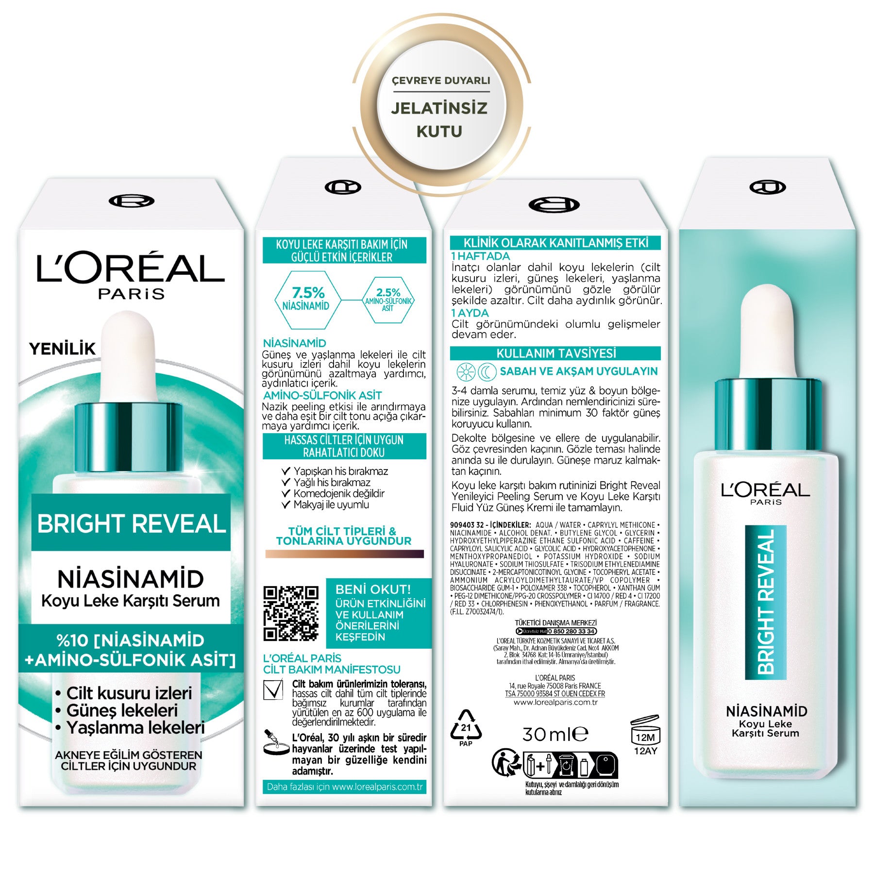 Bright Reveal Sivilce, Güneş, Yaşlanma Lekelerinde Etkili Koyu Leke Karşıtı Serum 10%Niasinamid 30ml