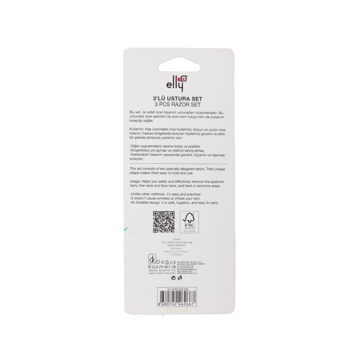 Elly Açılır Kapanır Kaş Usturası Seti 3'lü ELLYFACESET06