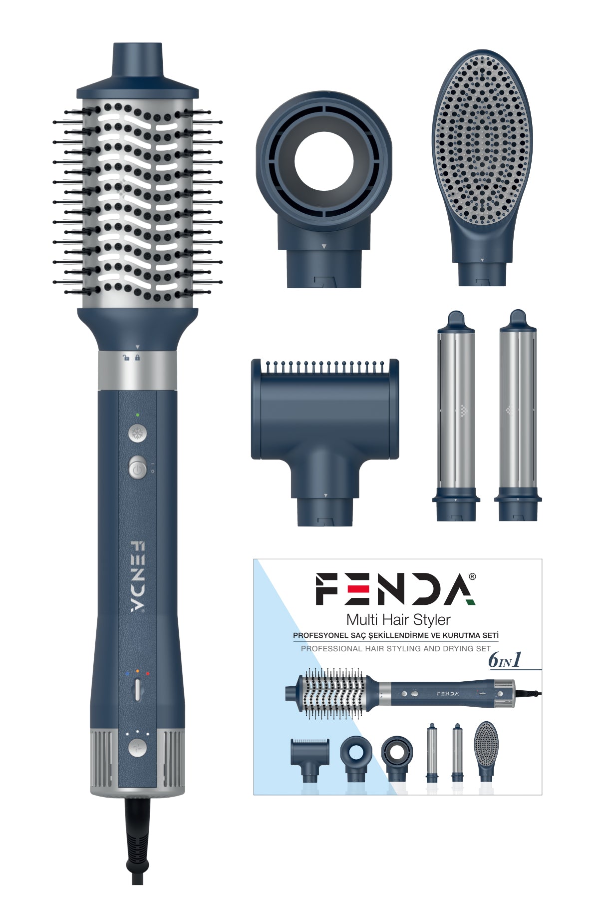 Fenda Profesyonel 6 Başlıklı Saç Şekillendirme Seti Mavi FNDSACMS0002BLUE