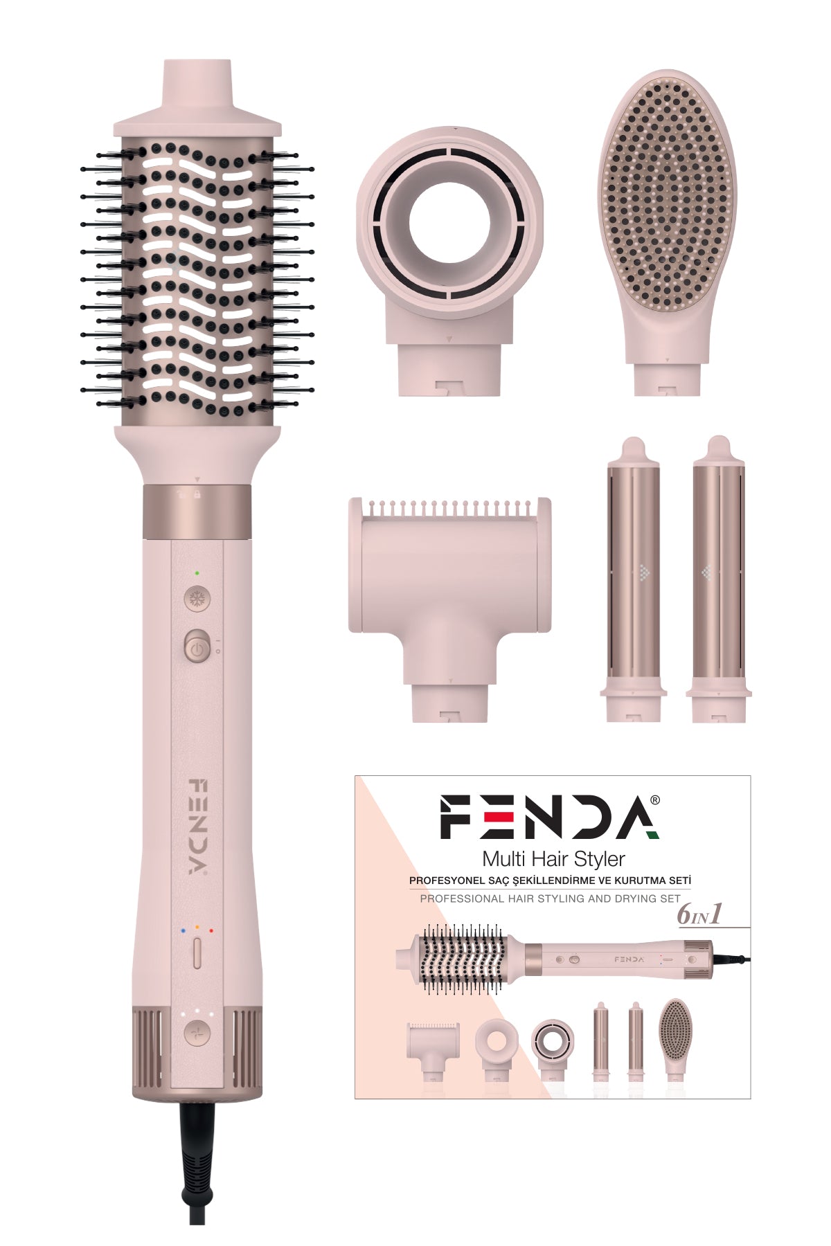 Fenda Profesyonel 6 Başlıklı Saç Şekillendirme Seti Pembe FNDSACMS0002PN