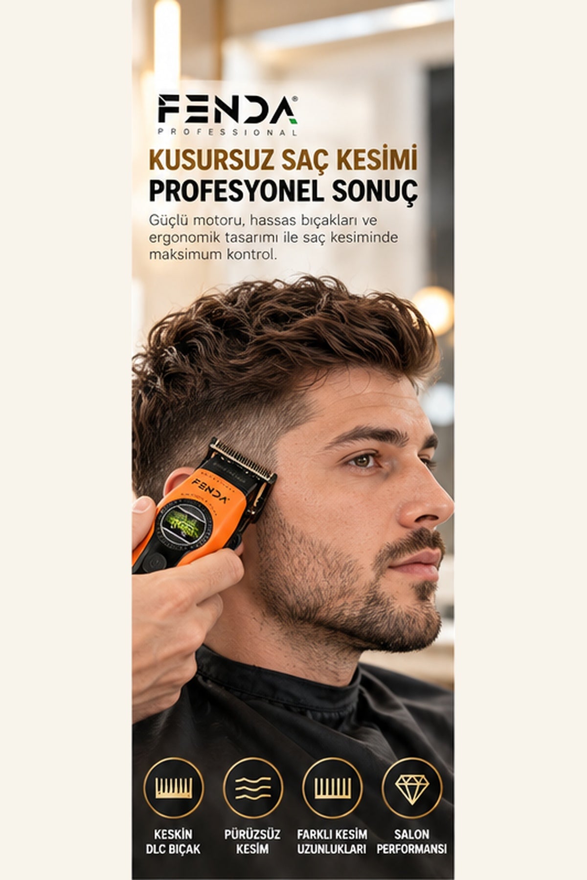 Fenda Profesyonel BLDC Motor 8000 Rpm 2'li Tıraş Makinesi Seti Turuncu