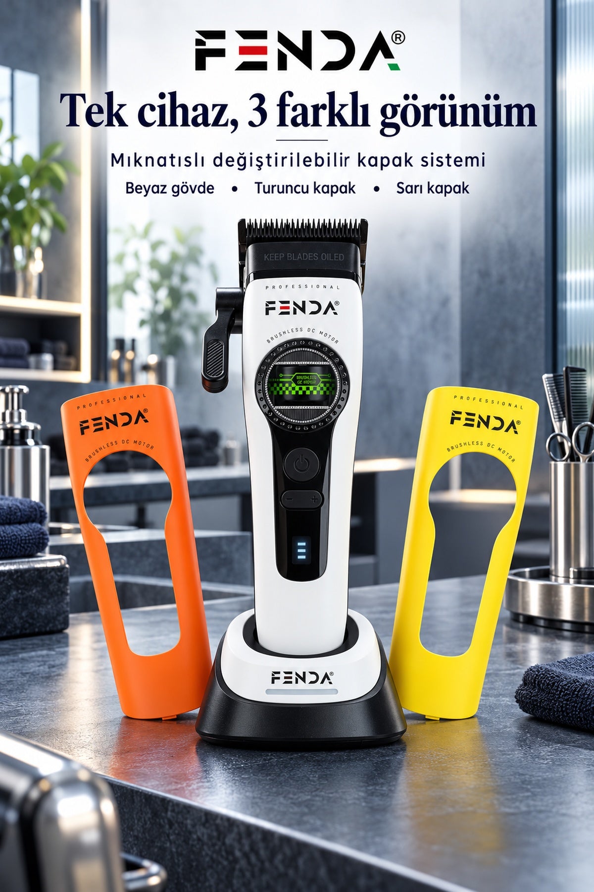 Fenda Profesyonel BLDC Motor 8000 RPM Saç Kesme Makinesi Beyaz