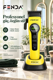 Fenda Profesyonel BLDC Motor 8000 RPM Saç Kesme Makinesi Sarı