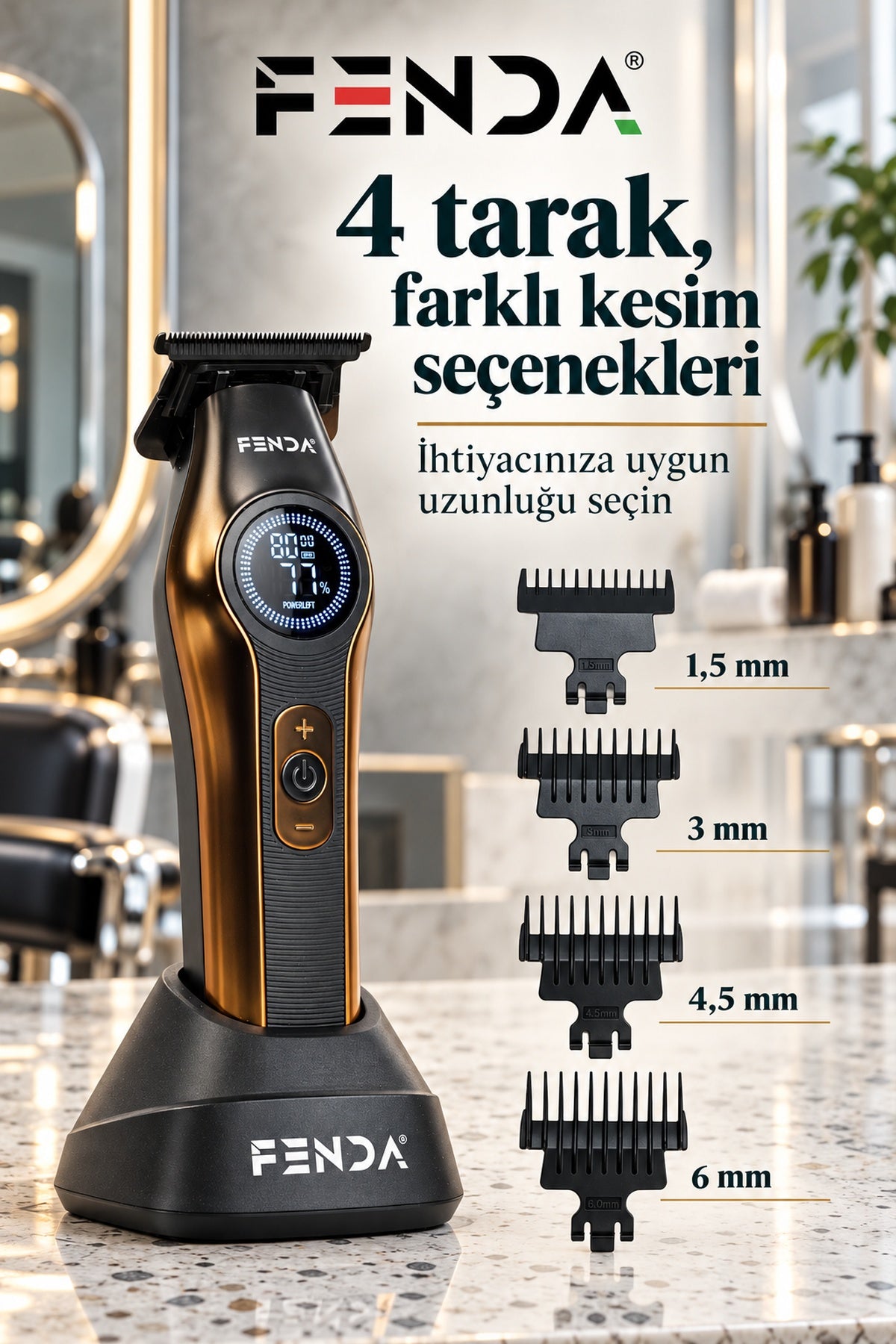 Fenda Profesyonel BLDC Motor 8000 RPM Tıraş Makinesi Altın