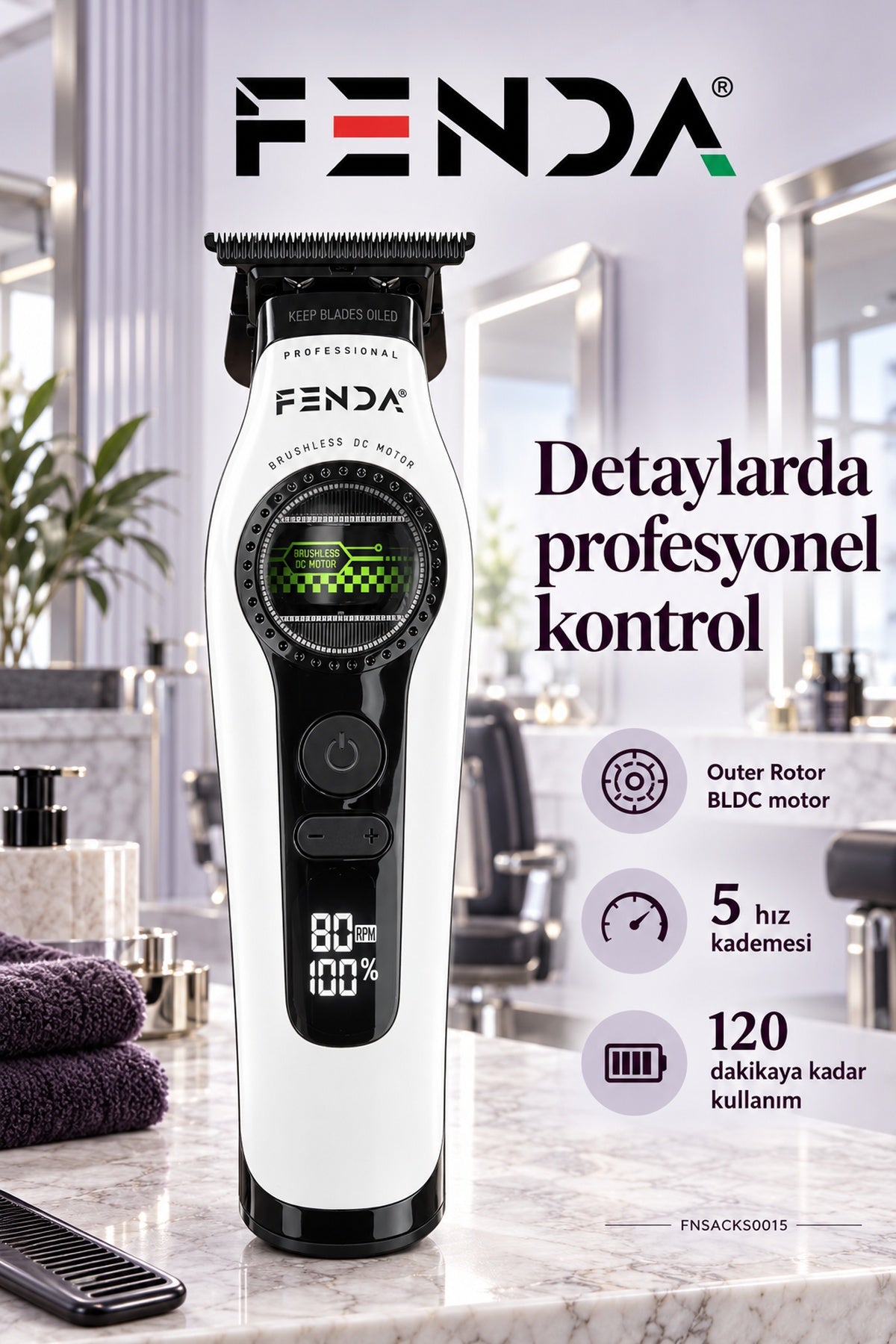 Fenda Profesyonel BLDC Motor 8000 RPM Tıraş Makinesi Beyaz
