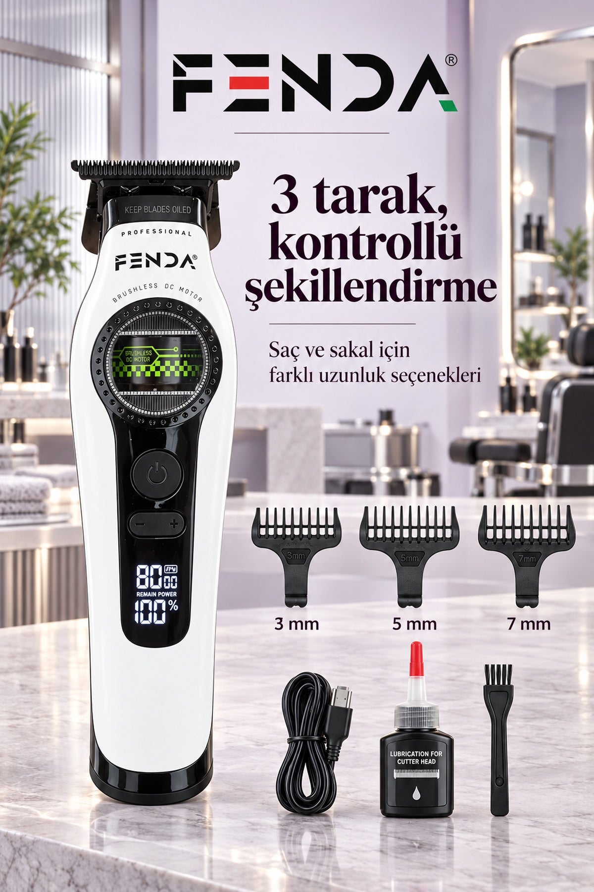 Fenda Profesyonel BLDC Motor 8000 RPM Tıraş Makinesi Beyaz