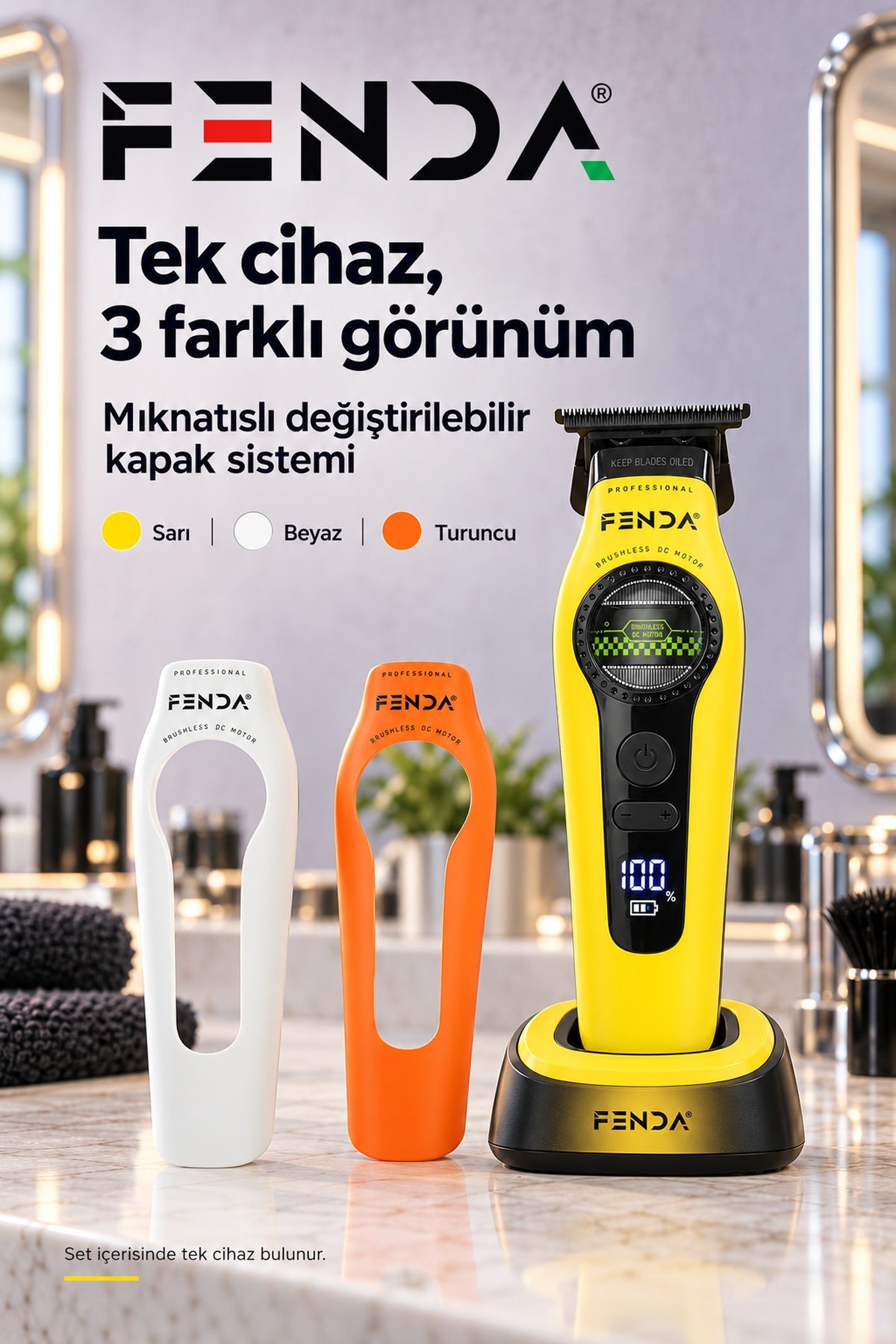 Fenda Profesyonel BLDC Motor 8000 RPM Tıraş Makinesi Sarı