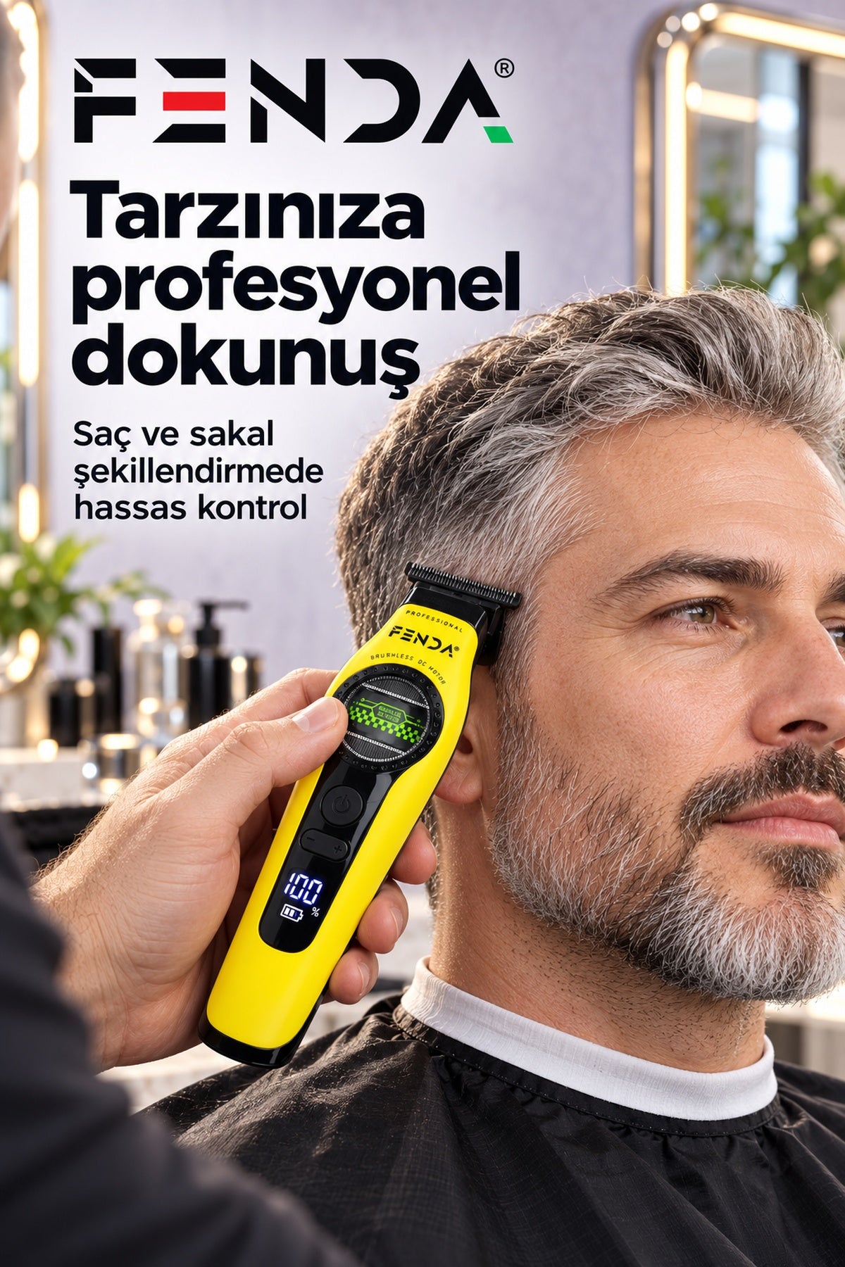 Fenda Profesyonel BLDC Motor 8000 RPM Tıraş Makinesi Sarı