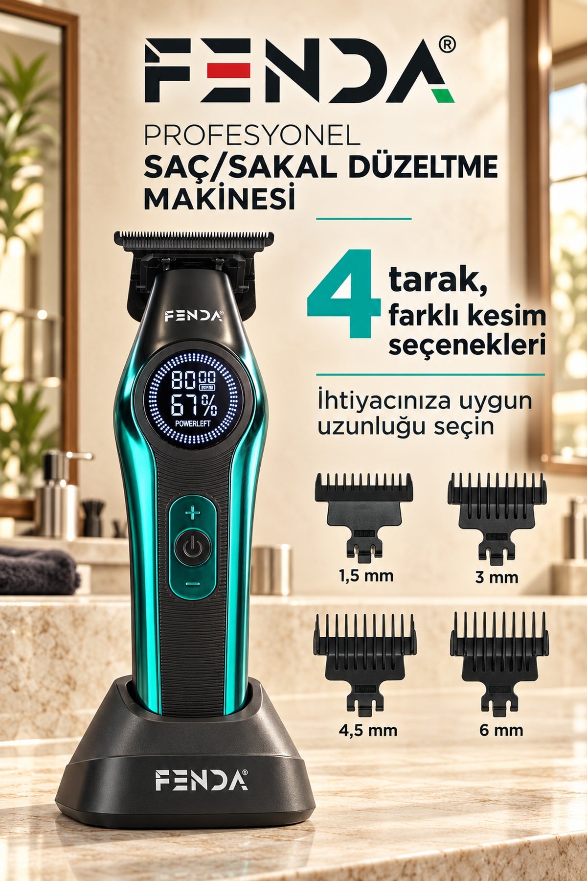Fenda Profesyonel BLDC Motor 8000 RPM Tıraş Makinesi Turkuaz
