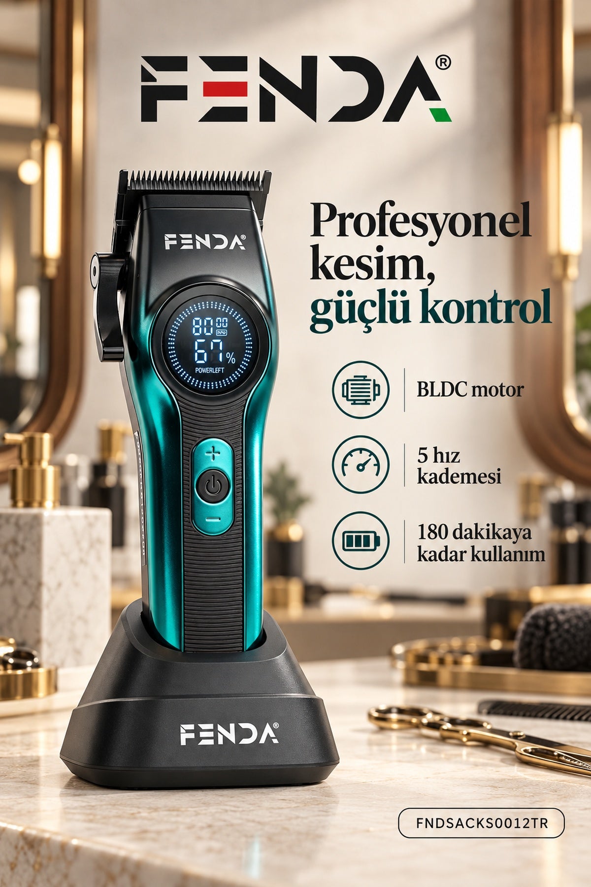 Fenda Profesyonel Saç Kesme Makinesi Turkuaz