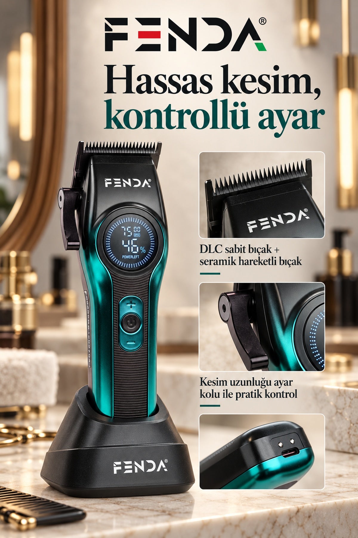 Fenda Profesyonel Saç Kesme Makinesi Turkuaz