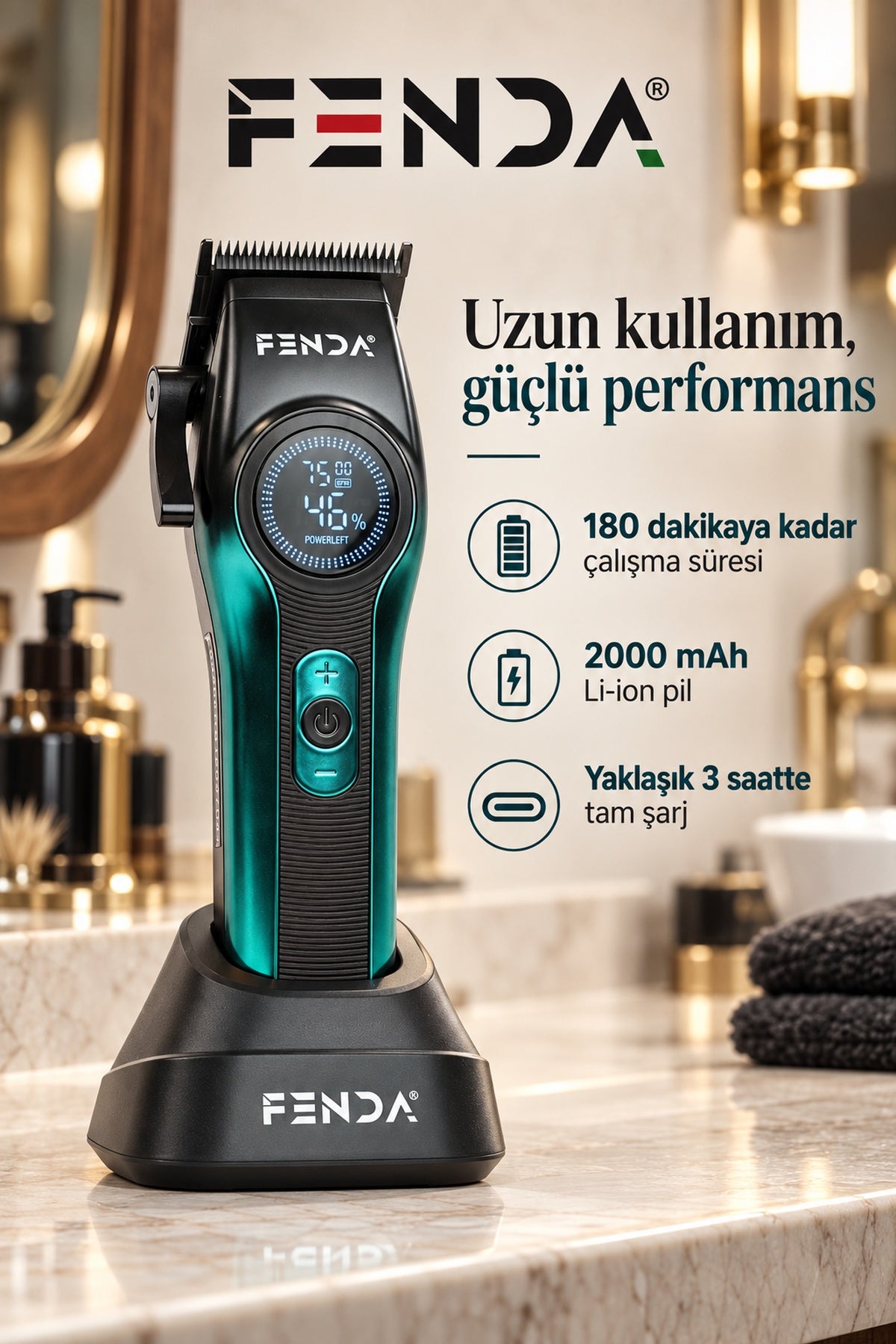 Fenda Profesyonel Saç Kesme Makinesi Turkuaz