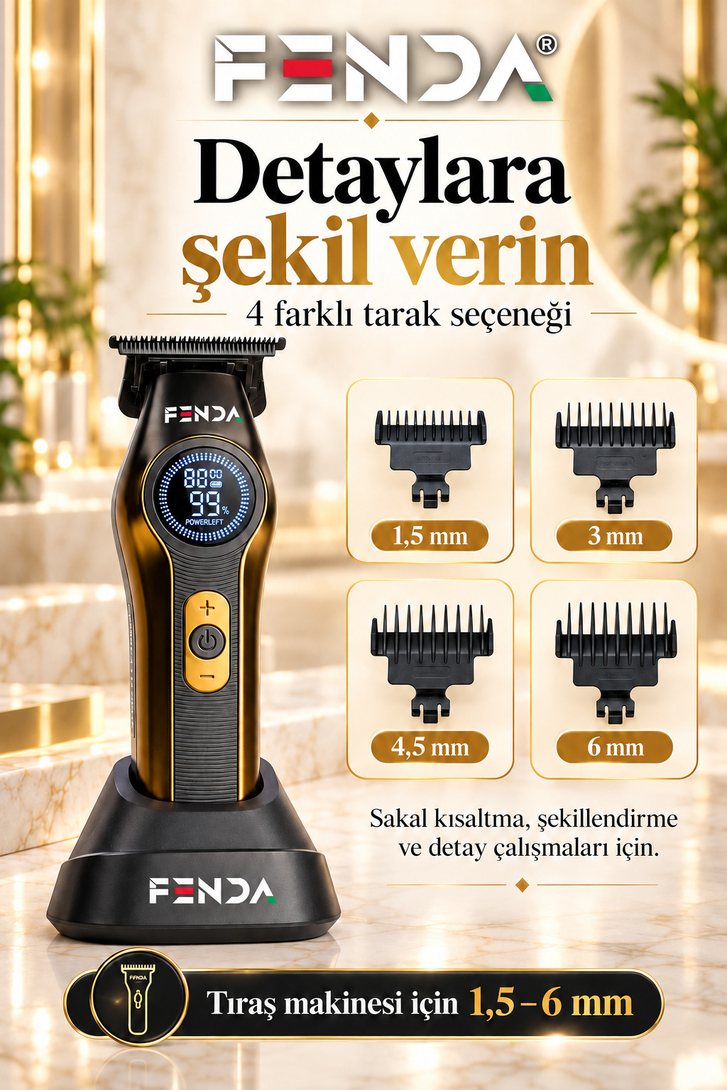 Fenda Profesyonel Şarjlı BLDC Motor 8000 Rpm 2'li Tıraş Makinesi Seti Sarı