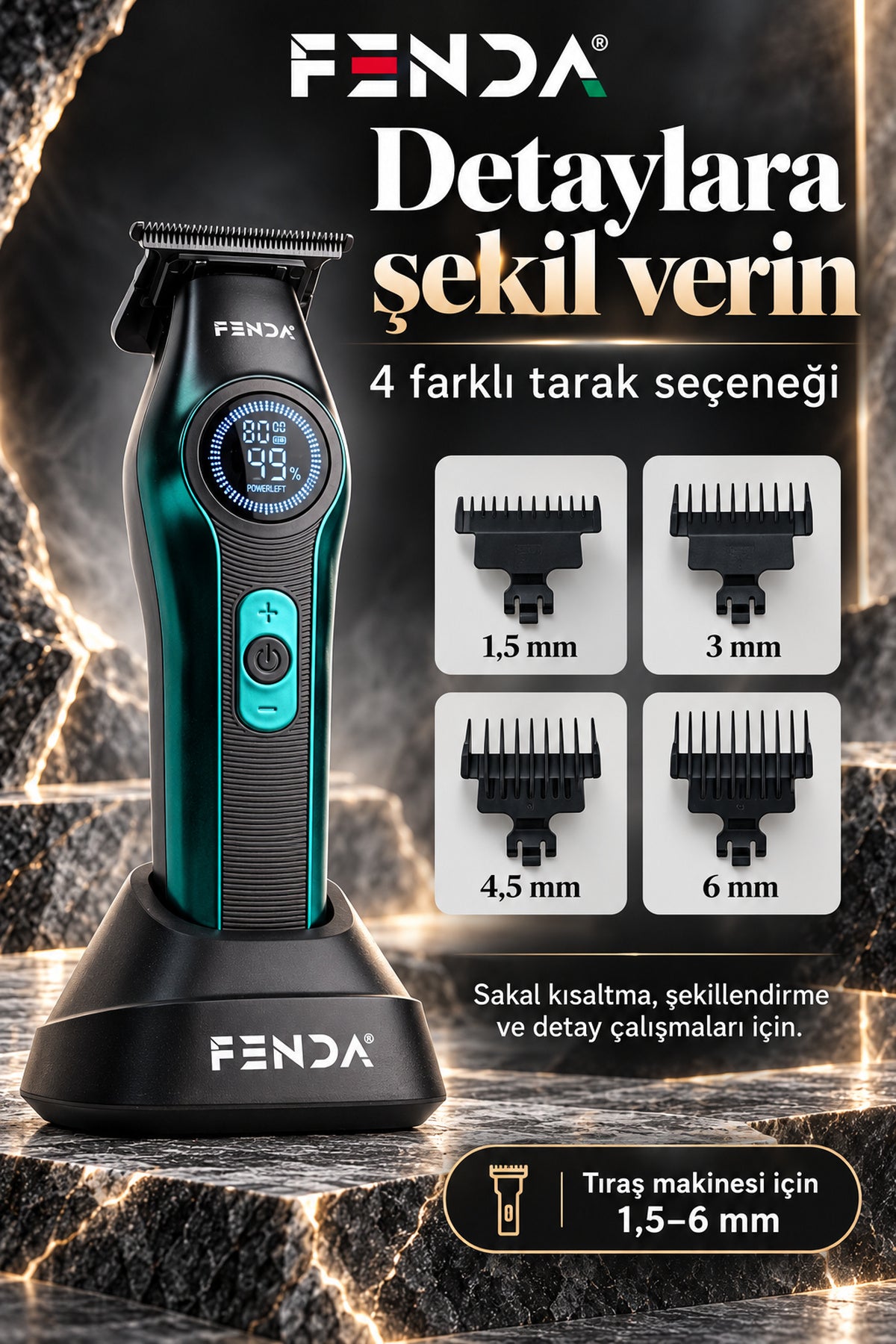 Fenda Profesyonel Şarjlı BLDC Motor 8000 Rpm 2'li Tıraş Makinesi Seti Yeşil