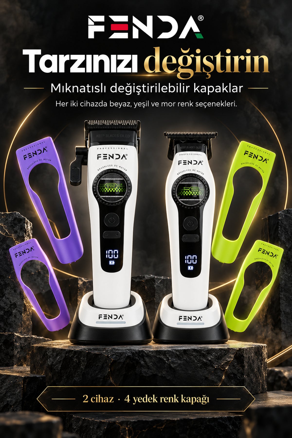 Fenda Profesyonel Şarjlı BLDC Motor 8000 RPM Tıraş Makinesi Seti 2'li Beyaz