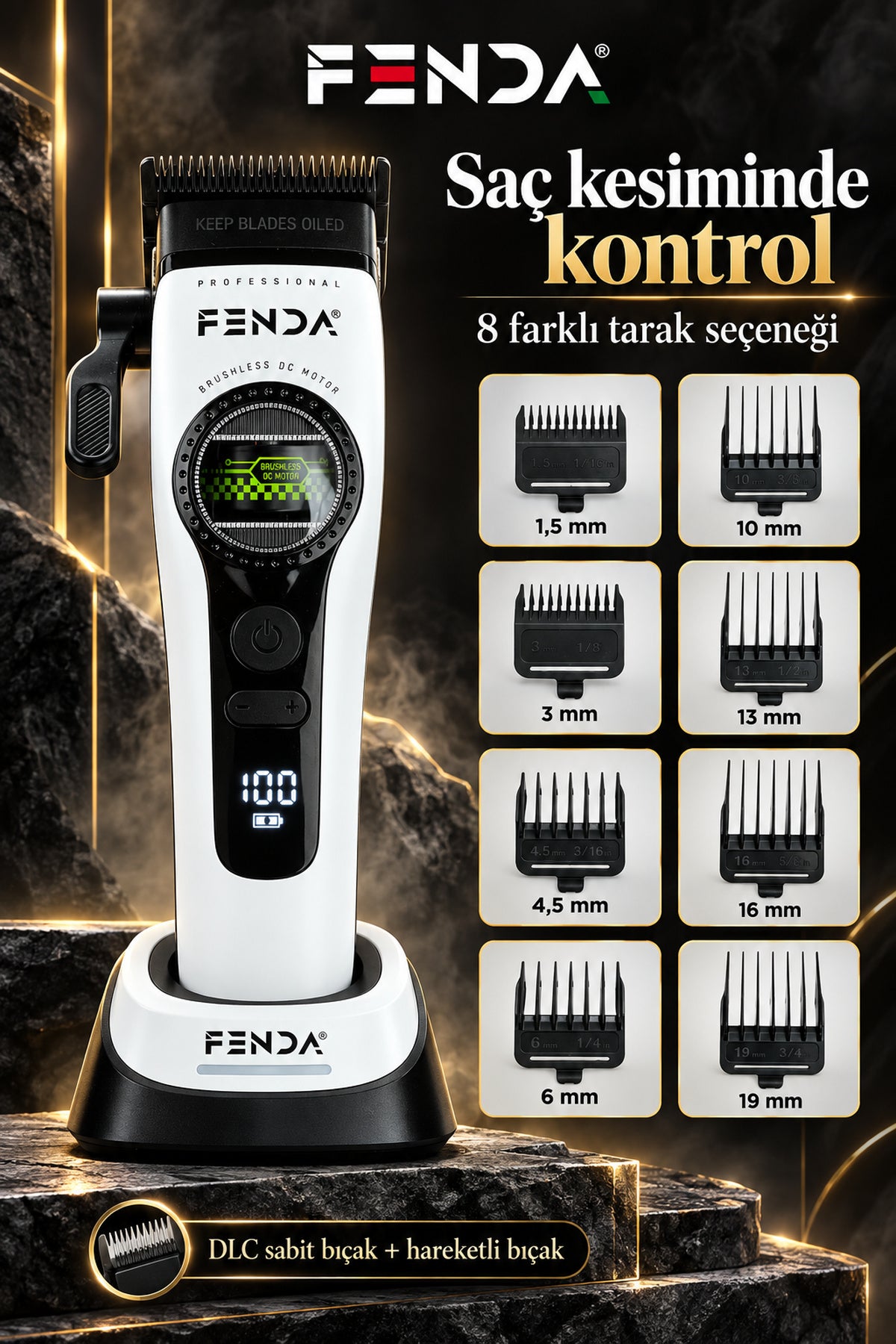 Fenda Profesyonel Şarjlı BLDC Motor 8000 RPM Tıraş Makinesi Seti 2'li Beyaz