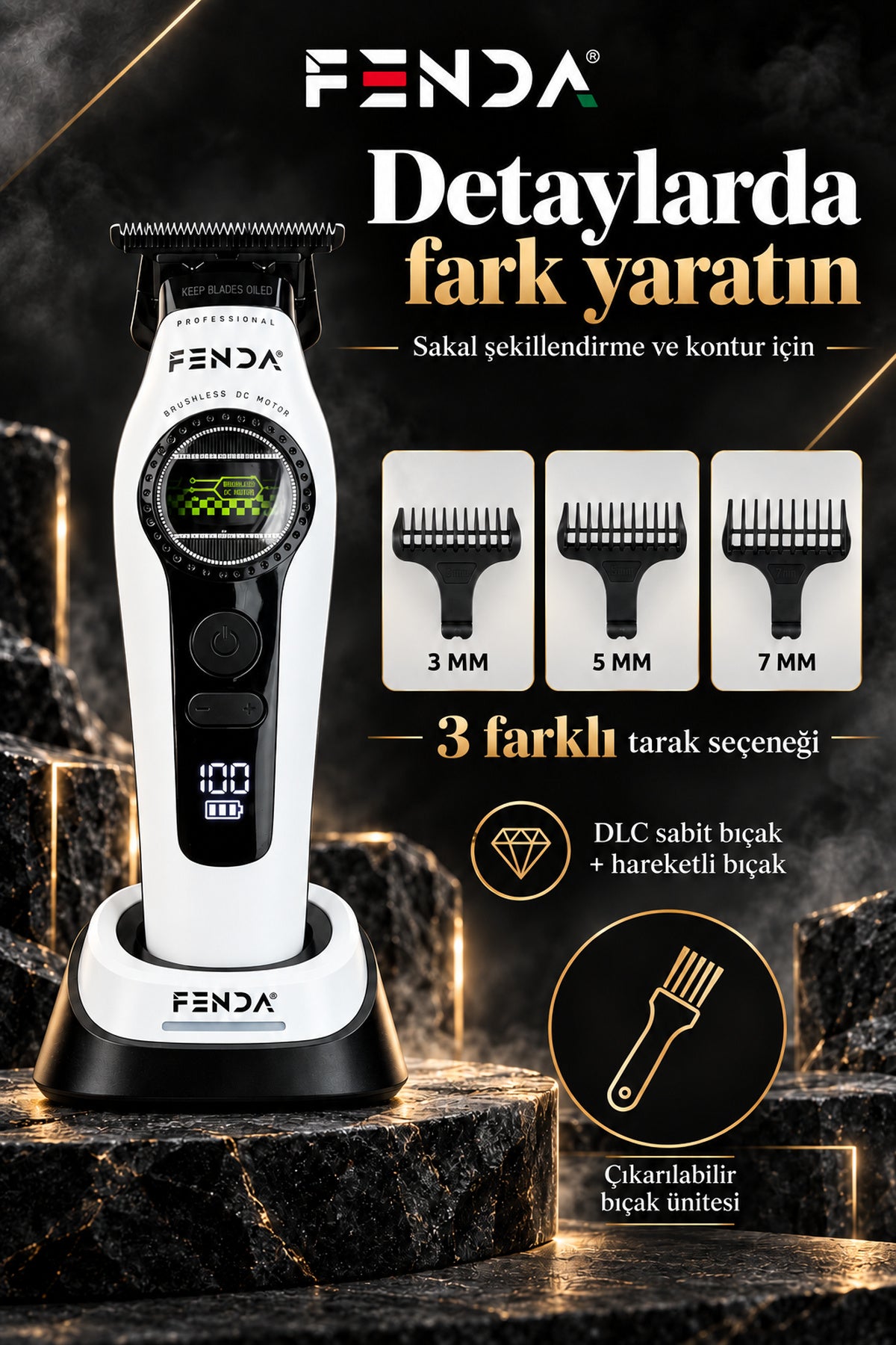 Fenda Profesyonel Şarjlı BLDC Motor 8000 RPM Tıraş Makinesi Seti 2'li Beyaz