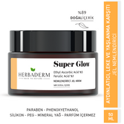 Herbaderm Aydınlatıcı, Leke Oluşumuna Karşı, Cilt Tonu Eşitleyici Nemlendirici Jel Krem Super Glow Ethyl Ascorbic Acid %5 + Ferulik Asit %1 %89 Doğal İçerik HERBA701489