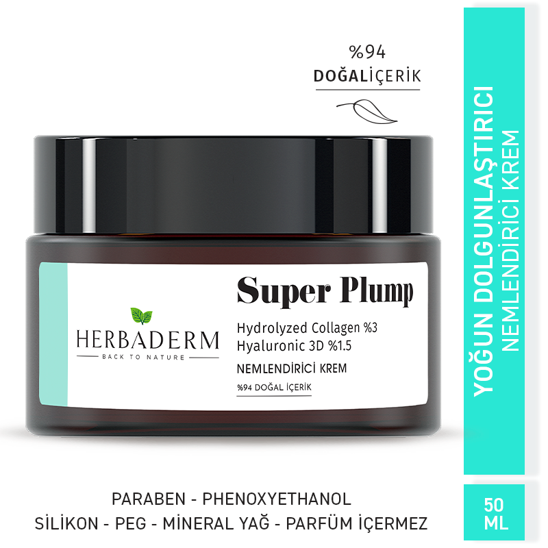 Herbaderm Dolgunlaştırıcı, Kırışıklık Karşıtı Nemlendirici Krem Super Plump Hydrolize Kolajen %3+ Hyaluronik 3d %1.5 %94 Doğal İçerik HERBA701485