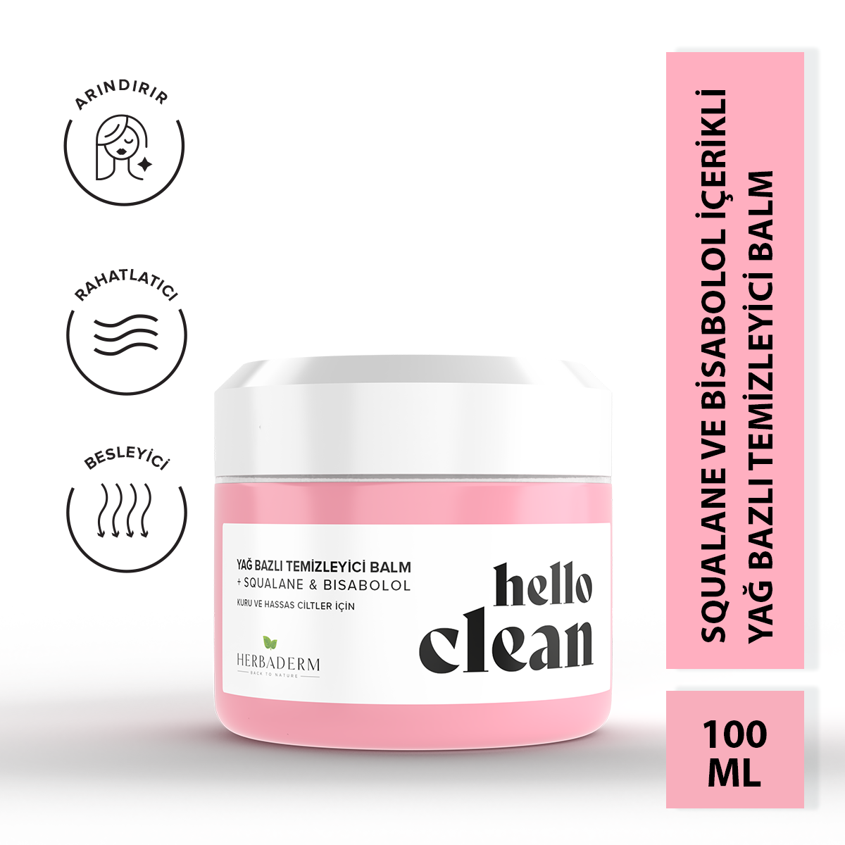 Herbaderm Hello Clean Kuru Ve Hassas Ciltler İçin Yağ Bazını Temizleyici Balm 100 Ml HERBA701478