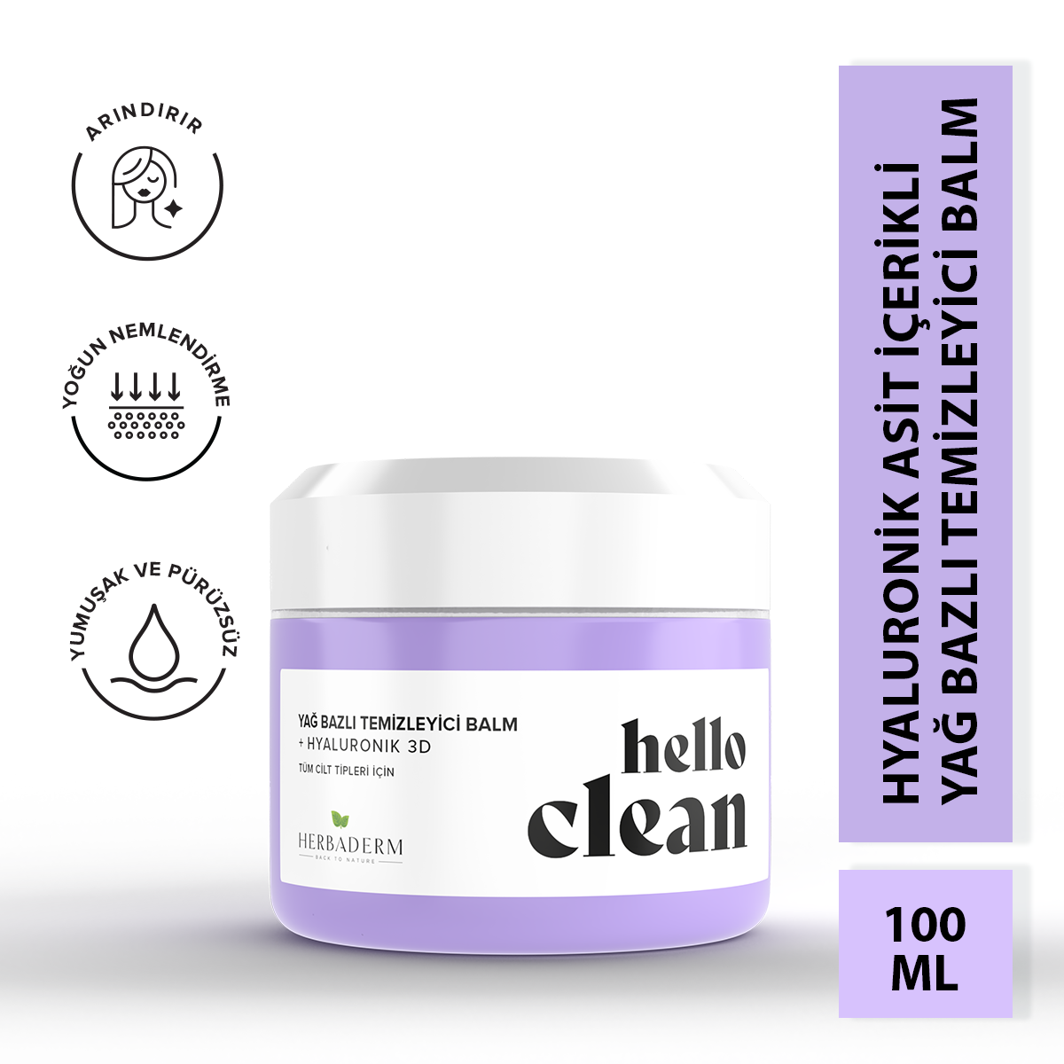 Herbaderm Hello Clean Yoğun Nemlendirici Yağ Bazlı Temizleyici Balm + Hyaluronik 3d 100 Ml HERBA701479
