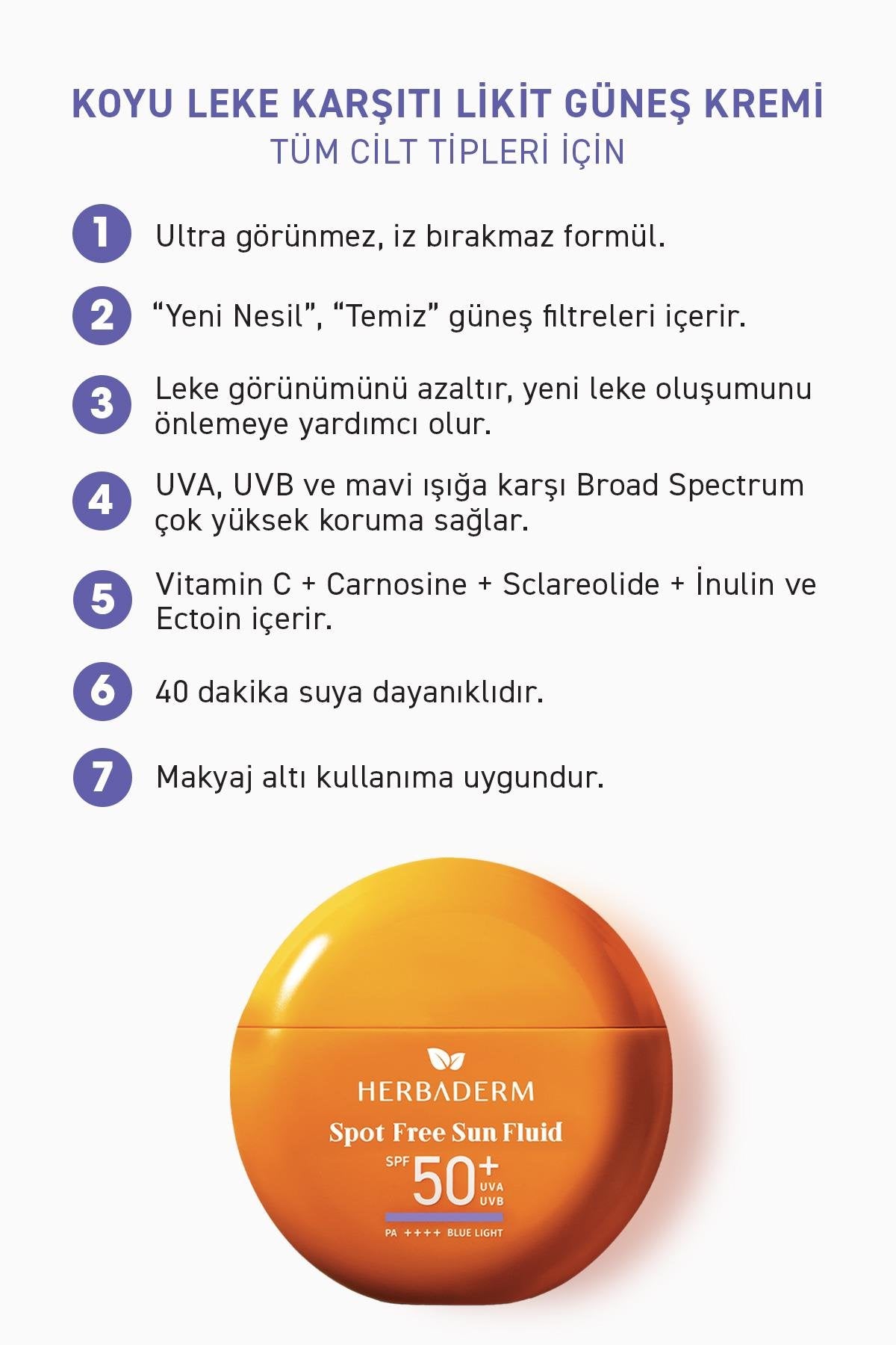 Herbaderm Likit Güneş Kremi, Spf 50+ Koyu Leke Karşıtı, Hibrit Formül 40 Ml HERBA701510