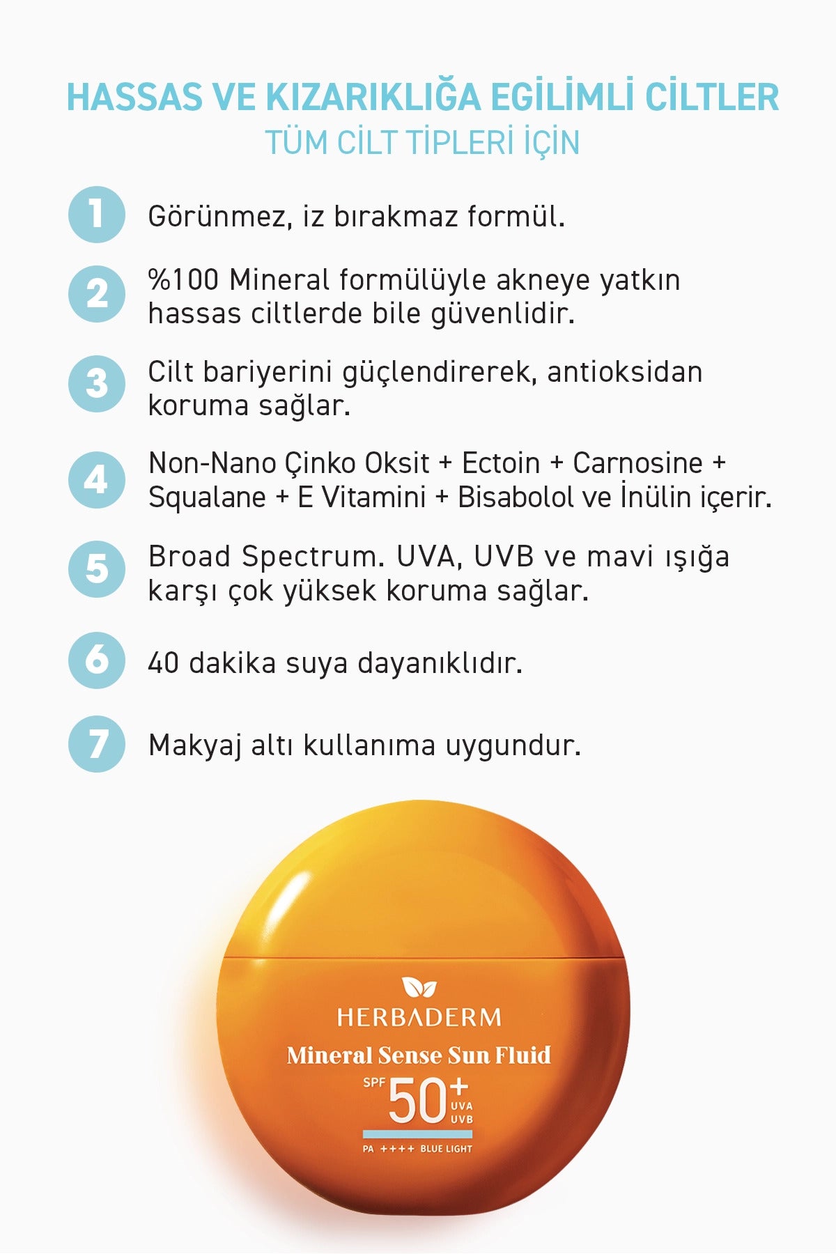Herbaderm Likit Güneş Kremi Spf 50+ Mineral Filtreli, Hassas Cilt 40 Ml HERBA701509