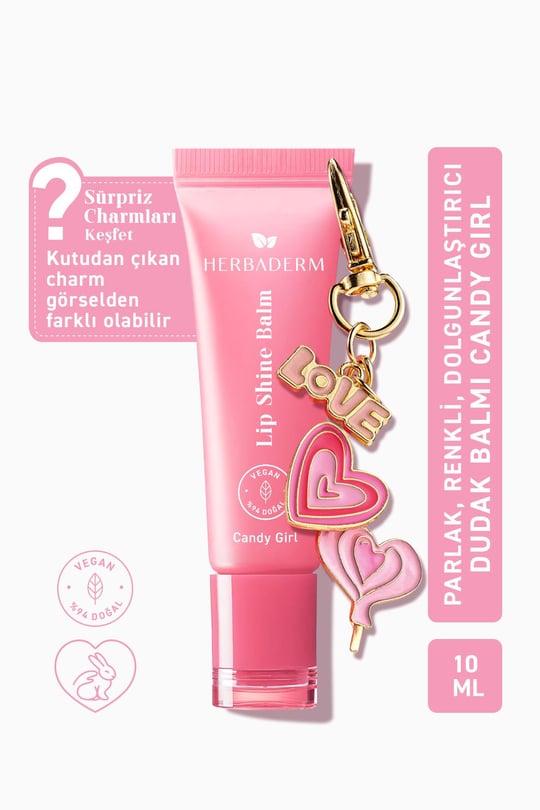 Herbaderm Parlatıcı, Dolgunlaştırıcı, Onarıcı Vegan Dudak Balmı, Tatlı Şeker Aromalı 10 Ml HERBA701516