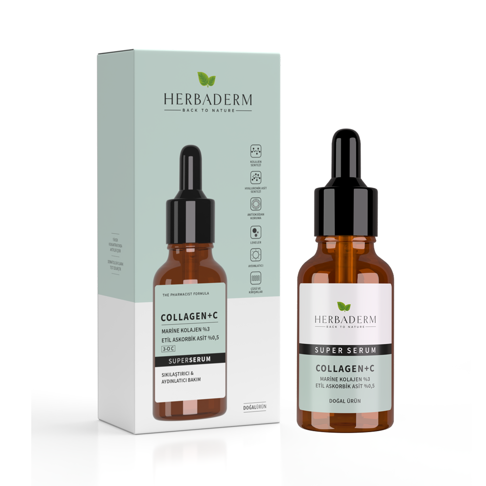 Herbaderm Süper Serum (collagen+ C Marine Kolajen %3+ 3-o-etil Askorbik Asit % 0,5) Sıkılaştırıcı Ve Aydınlatıcı 30 Ml HERBA701458