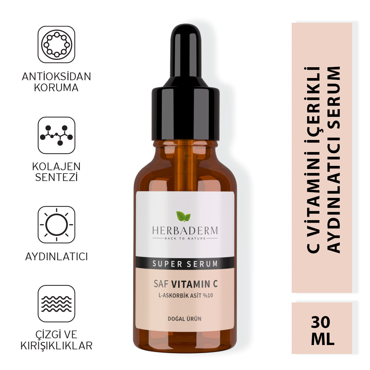 Herbaderm Süper Serum (saf Vitamin C L-askorbik Asit %10) Aydınlatıcı 30 Ml HERBA701454