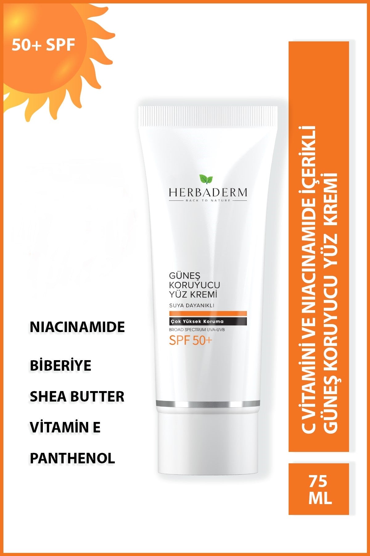 Herbaderm Suya Dayanıklı Güneş Koruyucu Yüz Kremi Uva + Uvb (50+spf) 75 Ml HERBA700232
