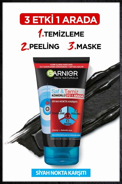 Garnier Saf & Temiz Siyah Nokta Karşıtı Kömürlü 3'ü 1 arada