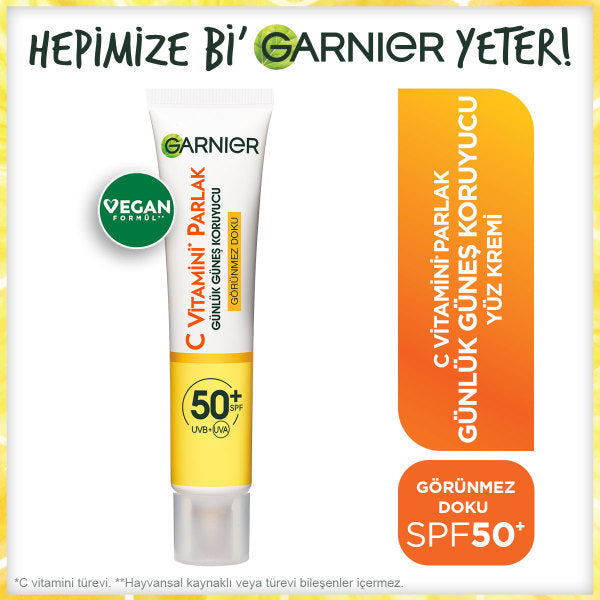 Garnier C Vitamini Parlak Günlük UV Korumalı Güneş Yüz Kremi Görünmez Doku SPF50+ 40ml