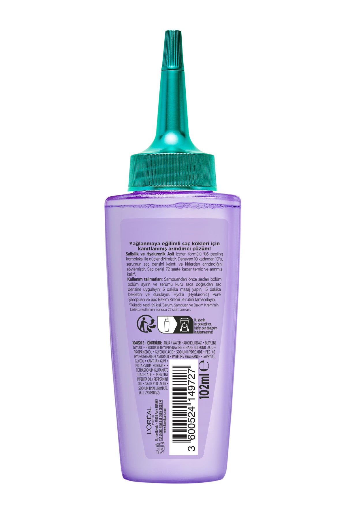 L'Oréal Paris Elseve Hydra [Hyaluronic] Pure Salisilik Asit İçeren Yağlanma Karşıtı Peeling Etkili Saç Derisi Serumu 102ml