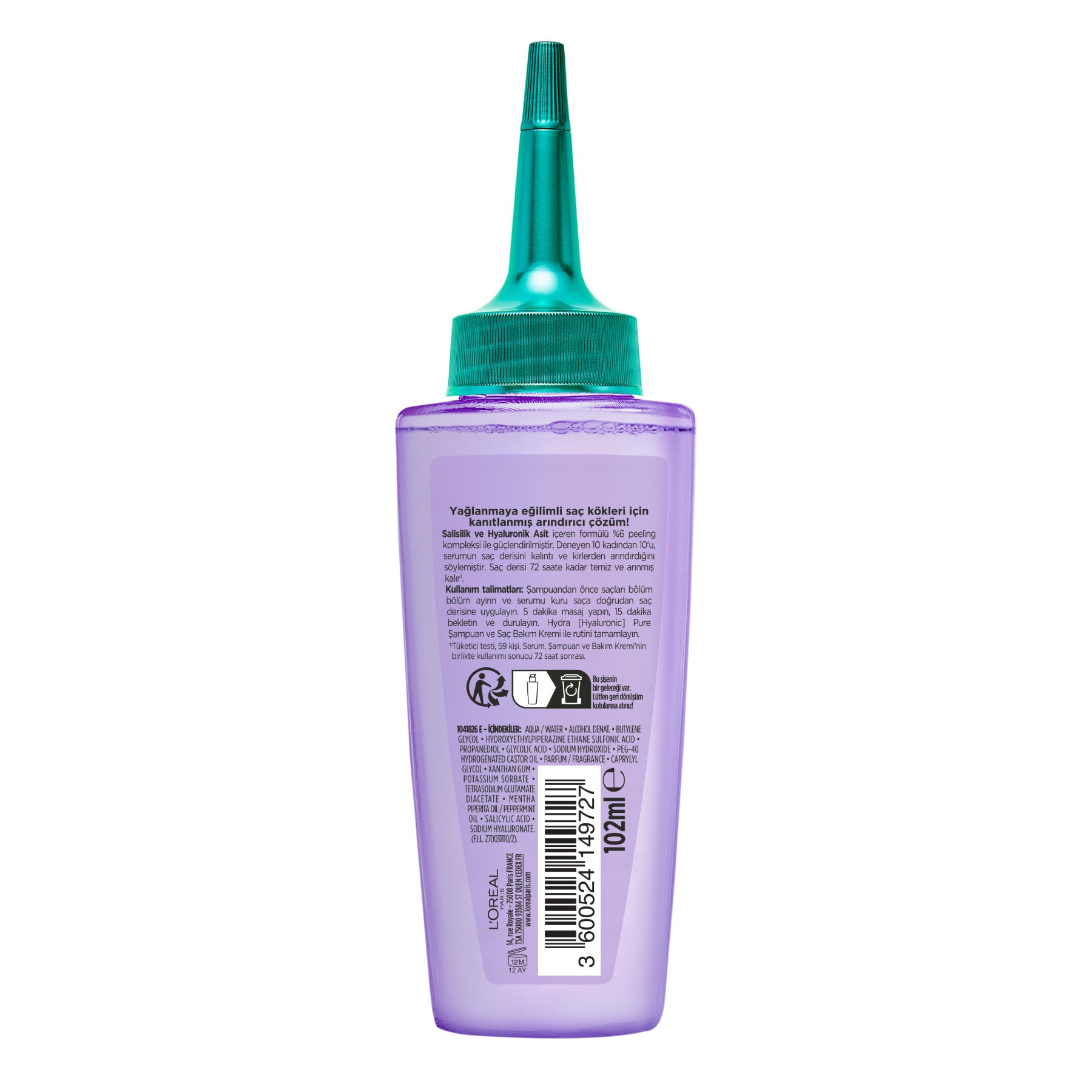 L'Oréal Paris Elseve Hydra [Hyaluronic] Pure Salisilik Asit İçeren Yağlanma Karşıtı Peeling Etkili Saç Derisi Serumu 102ml