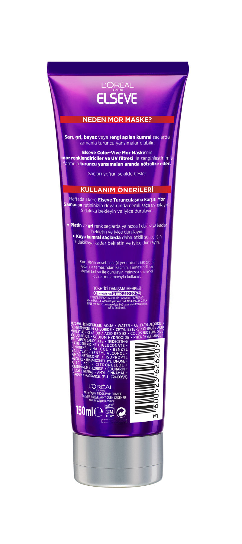 L'Oréal Paris Elseve Turunculaşma Karşıtı Renk Düzeltici Mor Maske 150ml
