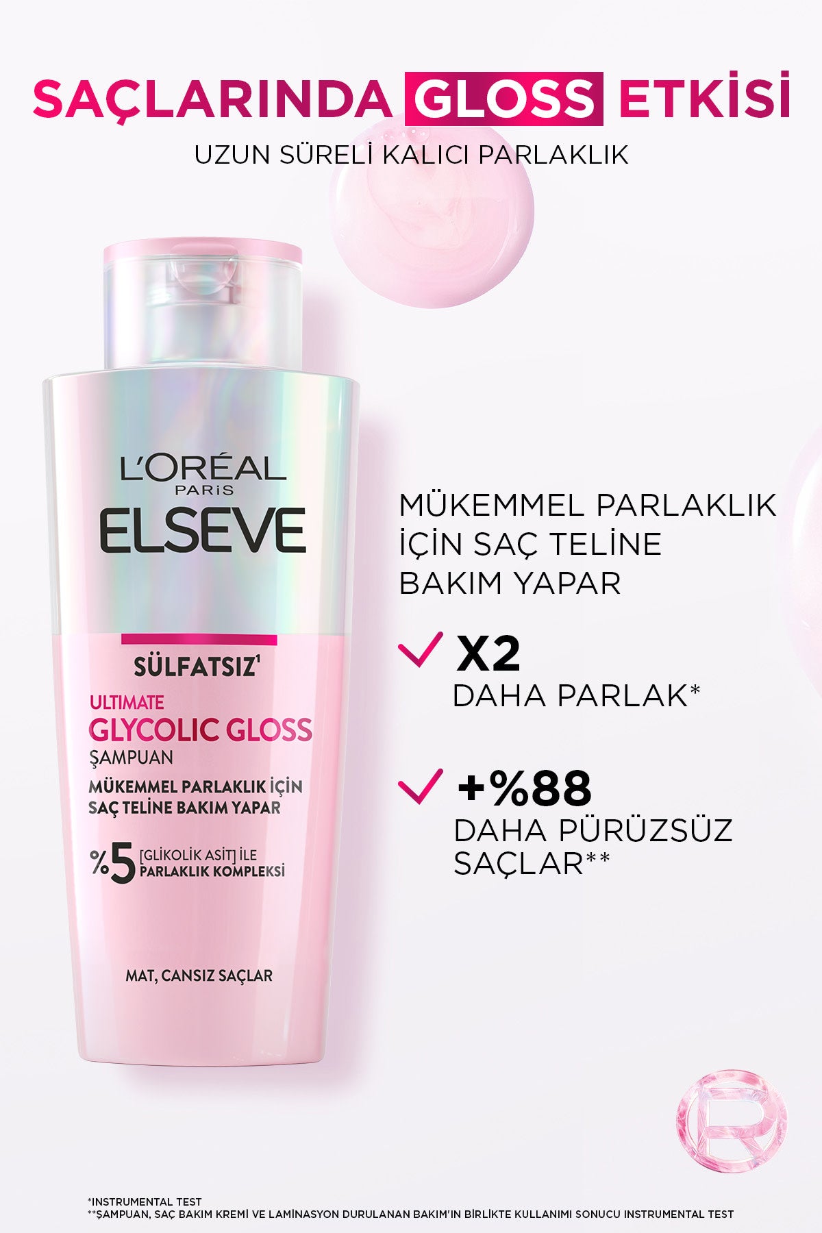 L'Oréal Paris Elseve Ultimate Glycolic Gloss Mükemmel Parlaklık için Bakım Yapan Sülfatsız Şampuan 200ml