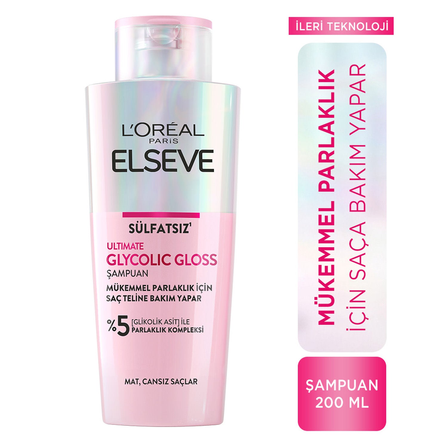 L'Oréal Paris Elseve Ultimate Glycolic Gloss Mükemmel Parlaklık için Bakım Yapan Sülfatsız Şampuan 200ml