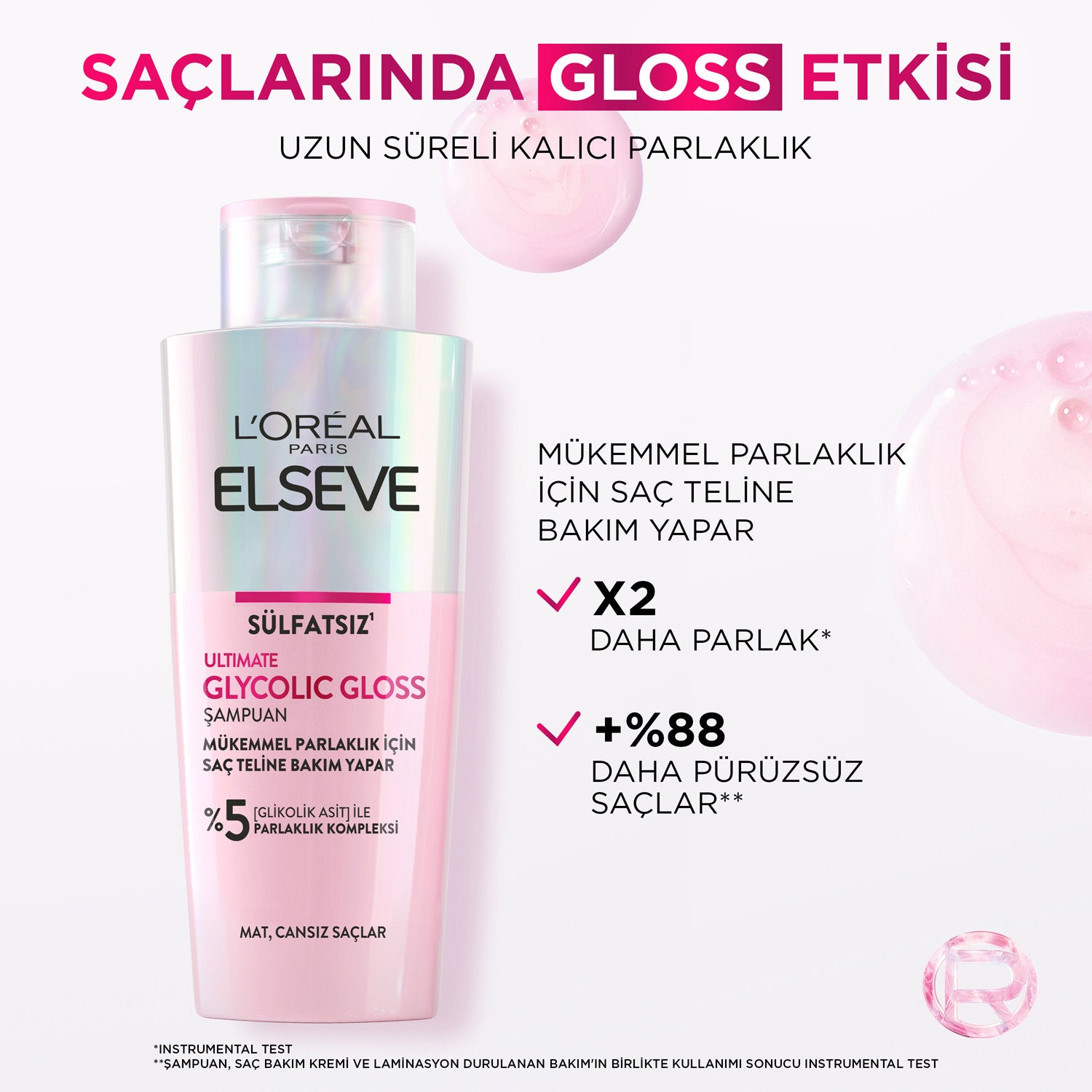 L'Oréal Paris Elseve Ultimate Glycolic Gloss Mükemmel Parlaklık için Bakım Yapan Sülfatsız Şampuan 200ml