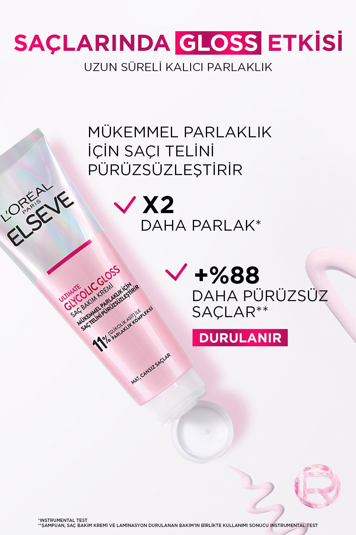 L'Oréal Paris Elseve Ultimate Glycolic Gloss Mükemmel Parlaklık için Pürüzsüzleştirici Sülfatsız Saç Kremi 150ml