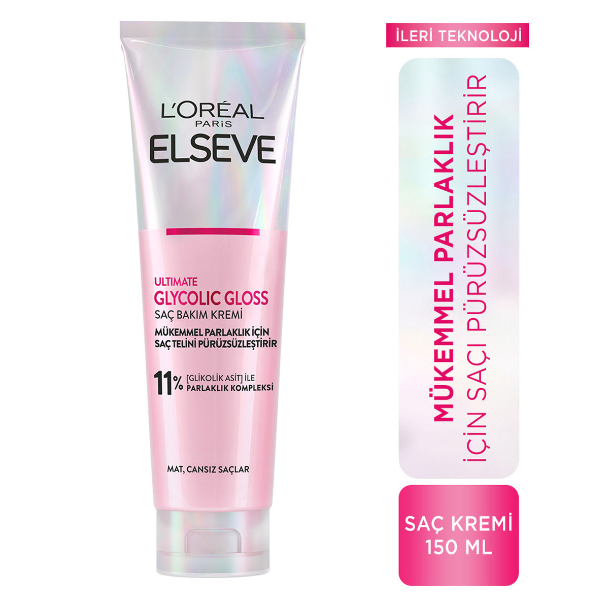 L'Oréal Paris Elseve Ultimate Glycolic Gloss Mükemmel Parlaklık için Pürüzsüzleştirici Sülfatsız Saç Kremi 150ml