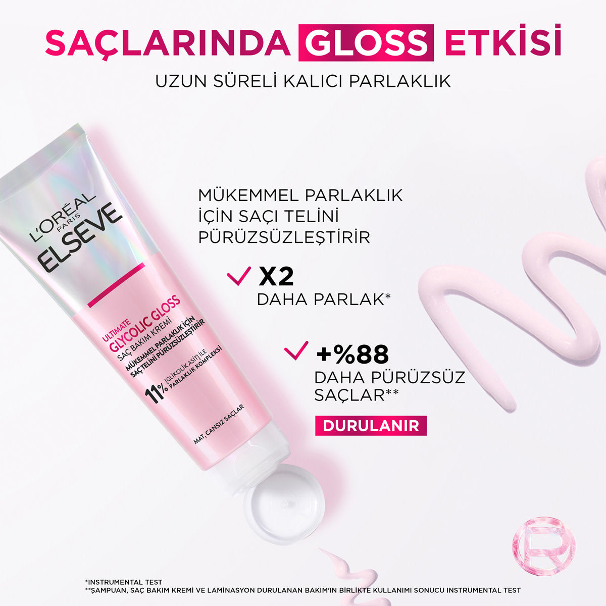 L'Oréal Paris Elseve Ultimate Glycolic Gloss Mükemmel Parlaklık için Pürüzsüzleştirici Sülfatsız Saç Kremi 150ml