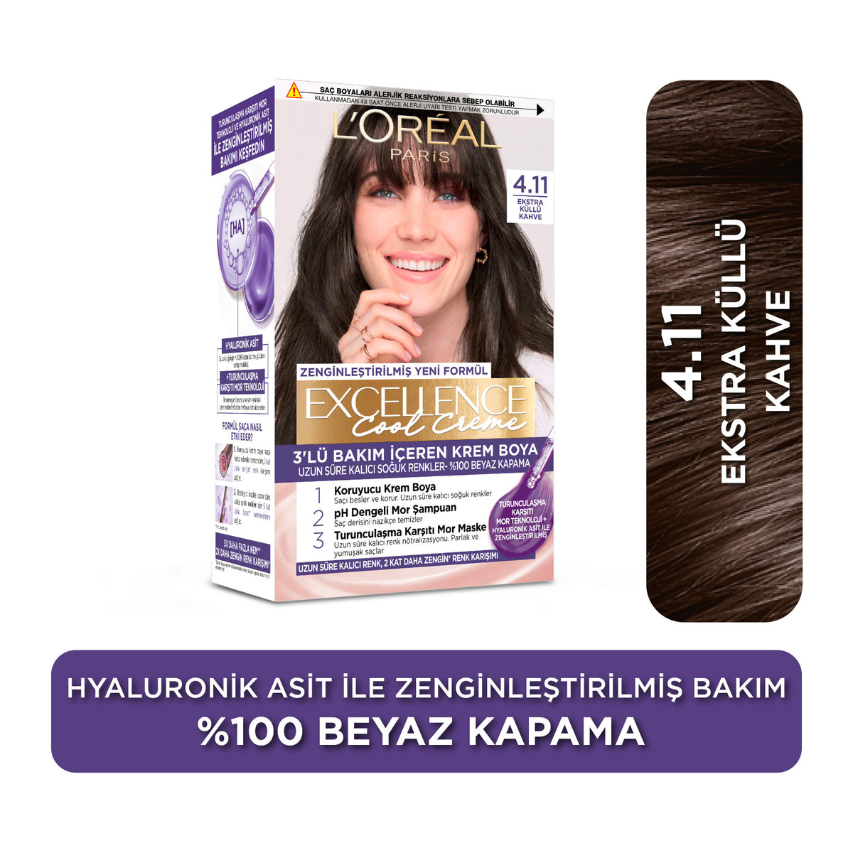 L’Oréal Paris Excellence Cool Creme 4.11 Ekstra Küllü Kahve Saç Boyası