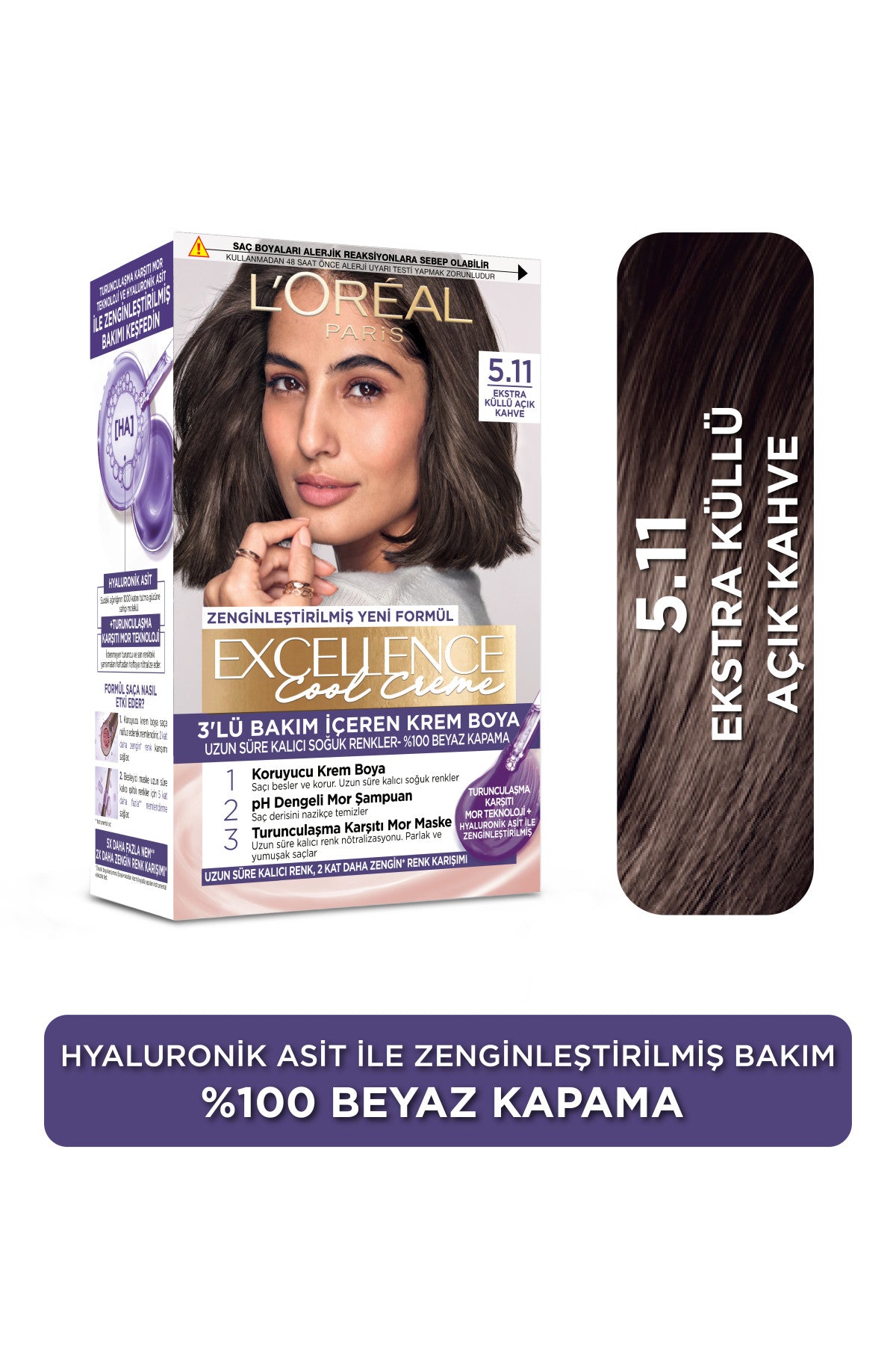 L’Oréal Paris Excellence Cool Creme 5.11 Ekstra Küllü Açık Kahve Saç Boyası