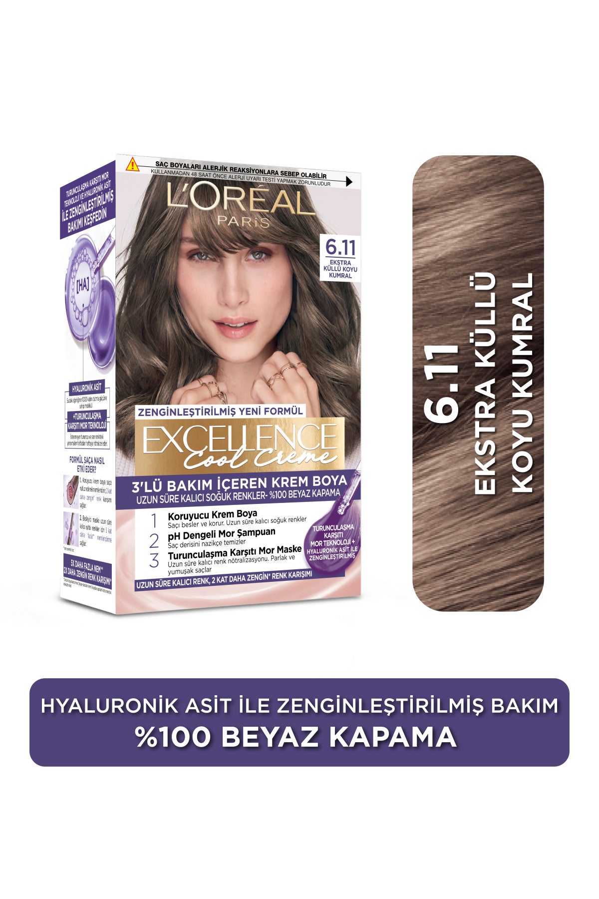 L’Oréal Paris Excellence Cool Creme 6.11 Ekstra Küllü Koyu Kumral Saç Boyası